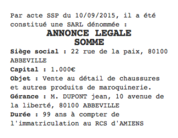 annonce legale somme